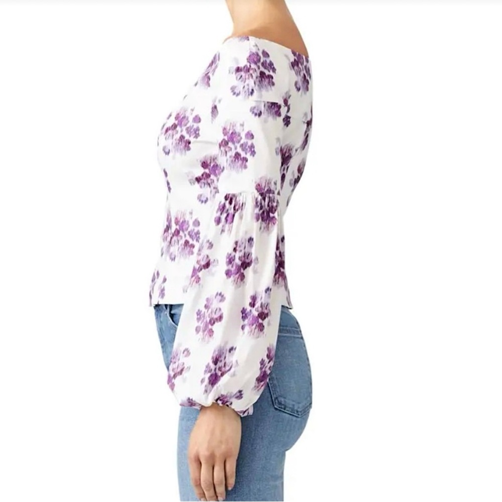 AMUR Shanae White Purple Watercolor Off The Shoulder Top Sz Small - Picture 2 of 15